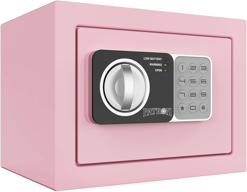 Patron small safe box with key，mini safe for money，small coin safes for home with code，0.236 Cubic Feet Pink - Image 1